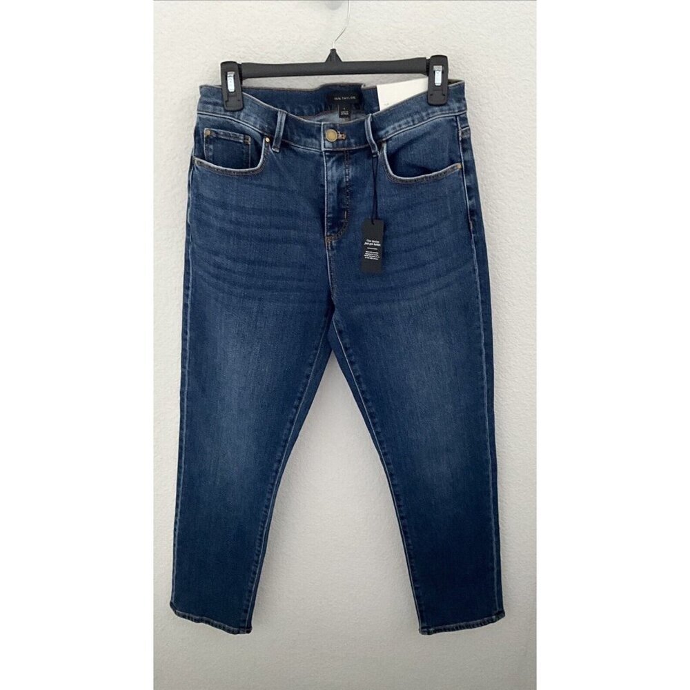 ANN TAILOR Women’s Sculpting Pocket Mid Rise Tapered Jeans In Classic Índigo W - Picture 10 of 14